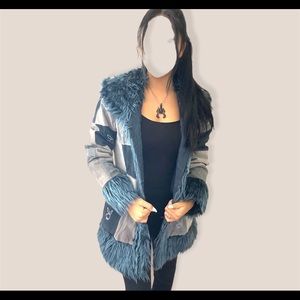 Playboy leather penny lane jacket. Blue suede